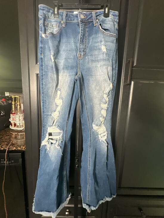 Risen Denim - Risen Jeans High Rise Distressed Flare Leg Denim Jeans#664